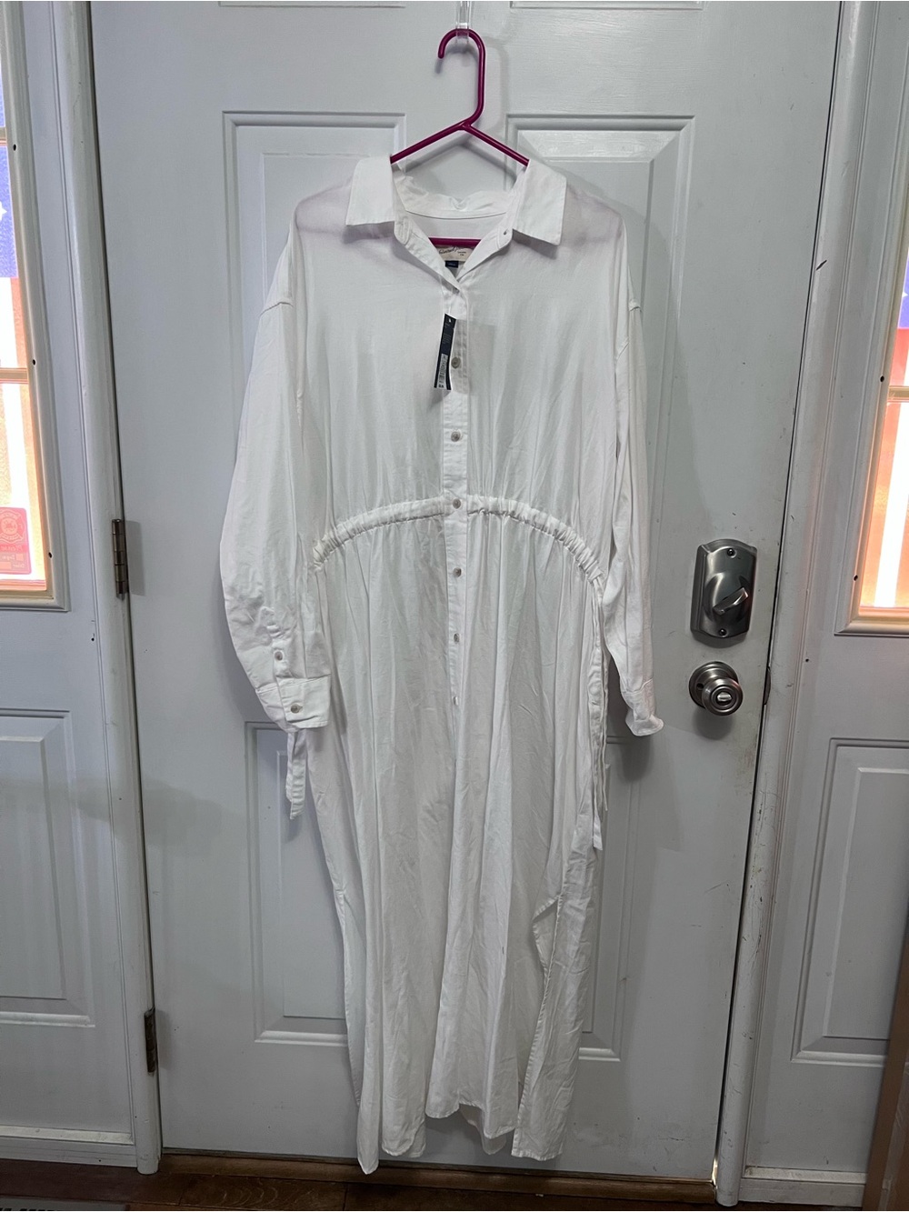 Universal Thread Women’s White Button Front Shirt Dress XL NWT Drawstring Cotton
